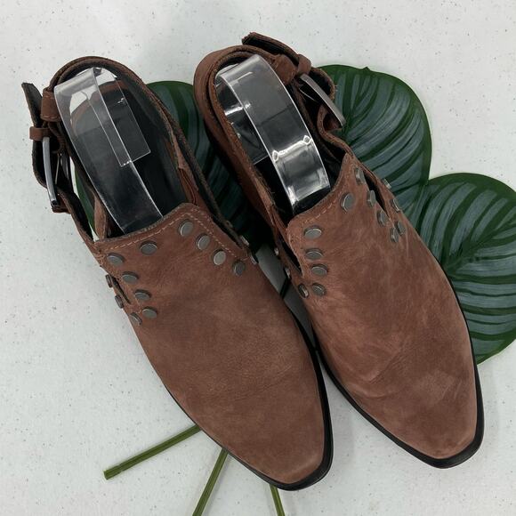 M4d3 Brown Silver Black Studded Leather Buckle Block Heel Alexa Bootie Boot Shoe - Picture 2 of 13